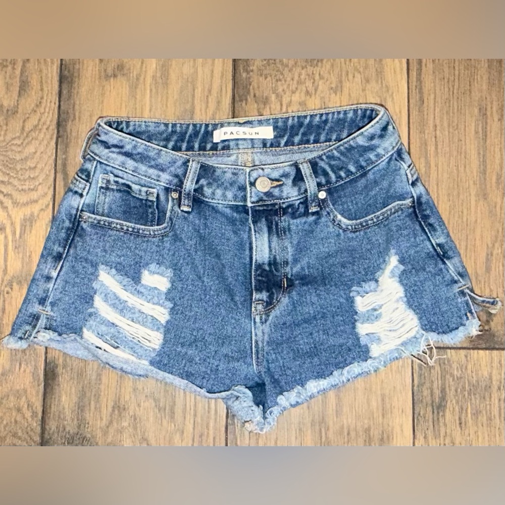 PacSun High Rise Festival Shorts sz 25 Blue Distressed Denim Shorts